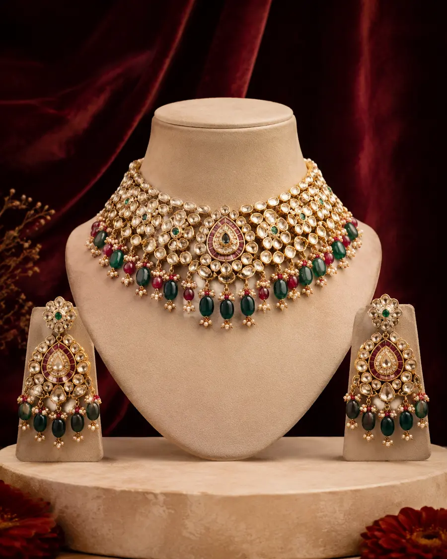 Bridal Kundan choker and matching earrings catalogue set